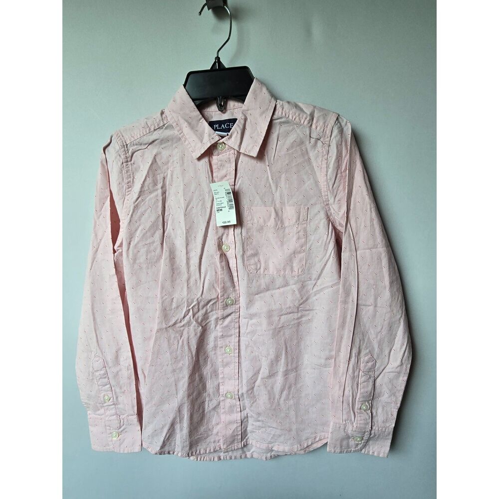 NWT Boy's Long Sleeves Pink Button Down Shirt Children's Place Size M 7/8